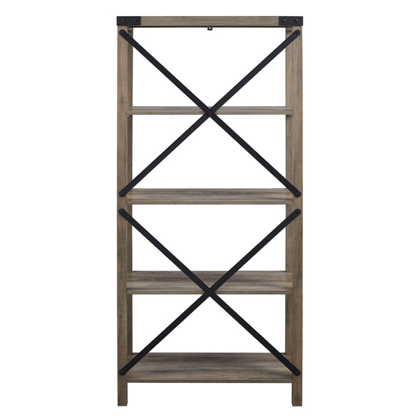 64" Farmhouse Metal Bookcase Grey Wash