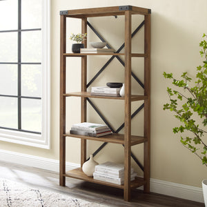 BS64MXRO - 64" Farmhouse Metal Bookcase Grey Wash