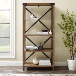 BS64MXRO - 64" Farmhouse Metal Bookcase Grey Wash