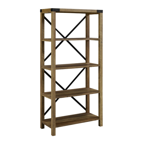 64" Farmhouse Metal Bookcase Rustic Oak