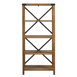 64" Farmhouse Metal Bookcase Rustic Oak