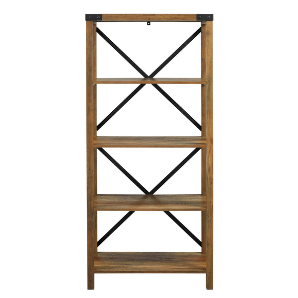 64" Farmhouse Metal Bookcase Rustic Oak