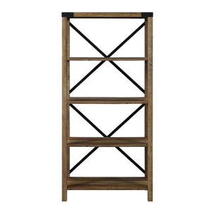 64" Farmhouse Metal Bookcase Rustic Oak