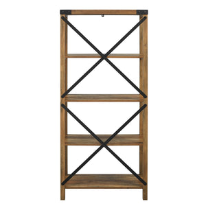 64" Farmhouse Metal Bookcase Rustic Oak