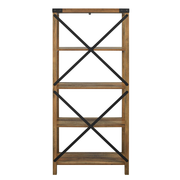 64" Farmhouse Metal Bookcase Rustic Oak