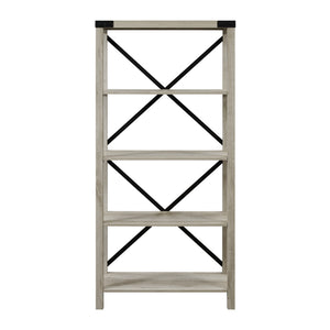 64" Farmhouse Metal Bookcase White Oak