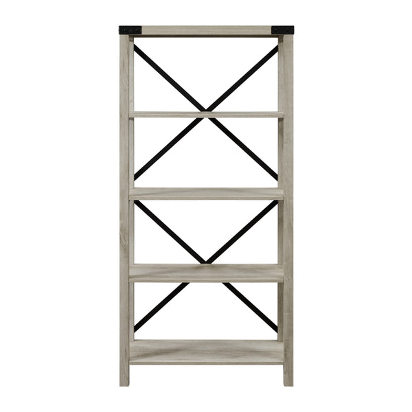 64" Farmhouse Metal Bookcase White Oak