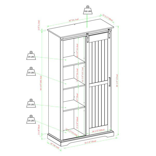 Modern Farmhouse Grooved Sliding Door Tall Storage Cabinet – Brushed White 