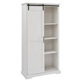 Modern Farmhouse Grooved Sliding Door Tall Storage Cabinet – Brushed White 