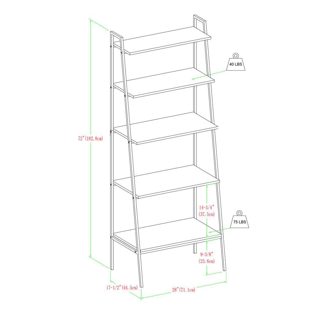 72" Modern Ladder Bookcase - Reclaimed Barnwood in High-Grade Mdf, Durable Laminate, Metal Reclaimed Barnwood