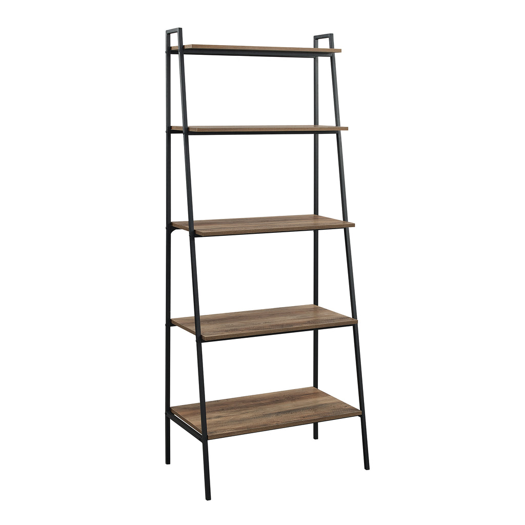 72" Modern Ladder Bookcase - Reclaimed Barnwood in High-Grade Mdf, Durable Laminate, Metal Reclaimed Barnwood