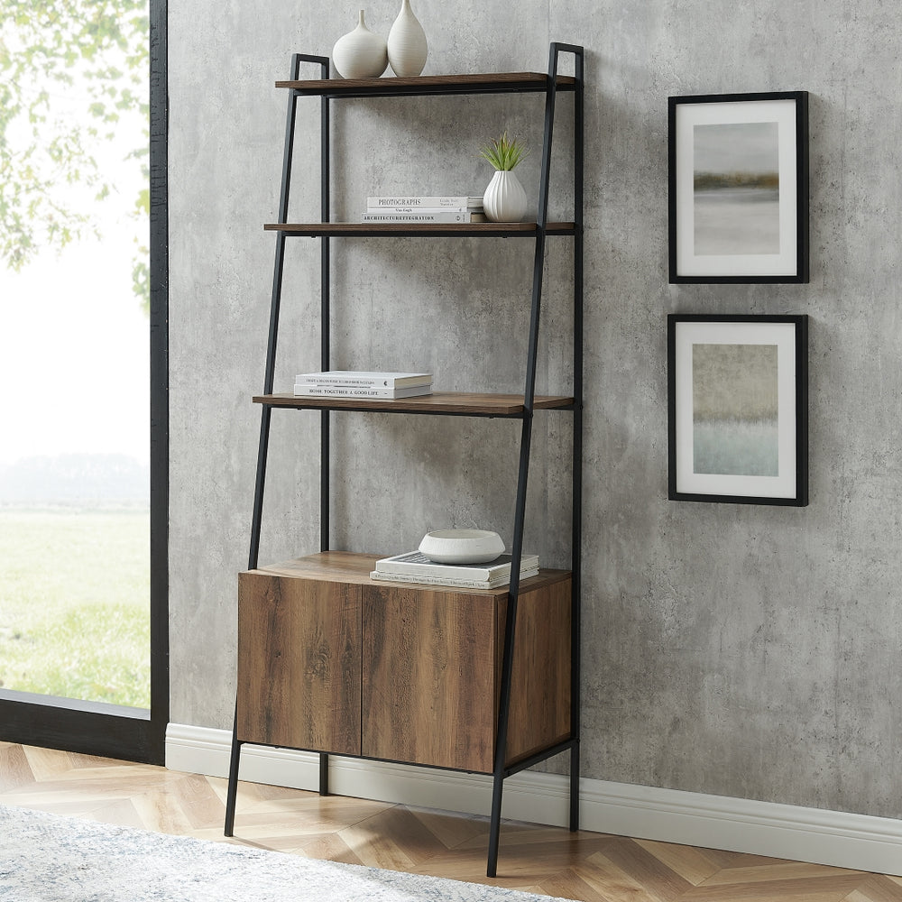 BS72ARSTRO - 72" Industrial Modern Ladder Bookcase Grey Wash