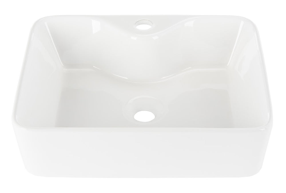 Fen White Rectangular Bathroom Vessel Sink - 19 Inch Porcelain Ceramic with Geometric Design Elegance