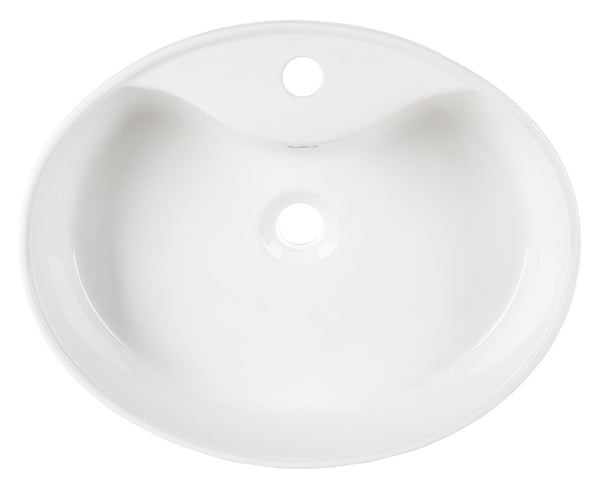 Brook Porcelain Ceramic Vessel Sink - 20 Inch Oval White Design with Modern Overflow Drain Feature