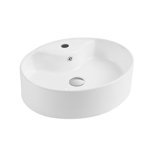 Brook Porcelain Ceramic Vessel Sink - 20 Inch Oval White Design with Modern Overflow Drain Feature