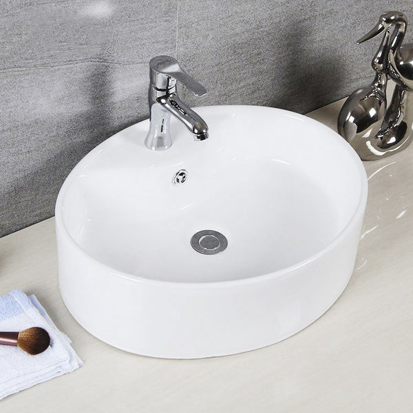 Brook Porcelain Ceramic Vessel Sink - 20 Inch Oval White Design with Modern Overflow Drain Feature