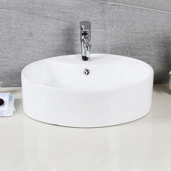 Brook Porcelain Ceramic Vessel Sink - 20 Inch Oval White Design with Modern Overflow Drain Feature