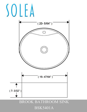 Brook Porcelain Ceramic Vessel Sink - 20 Inch Oval White Design with Modern Overflow Drain Feature