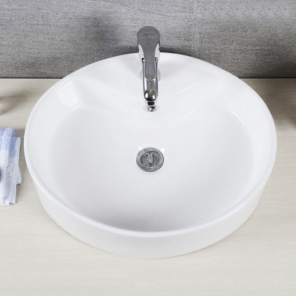 Brook Porcelain Ceramic Vessel Sink - 20 Inch Oval White Design with Modern Overflow Drain Feature