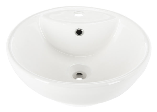Kai 20-Inch Round White Bathroom Vessel Sink with Overflow Drain - Elegant Ceramic Design for Modern Vanities