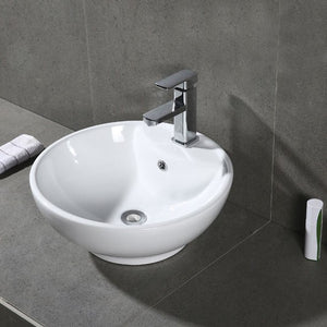 Kai 20-Inch Round White Bathroom Vessel Sink with Overflow Drain - Elegant Ceramic Design for Modern Vanities