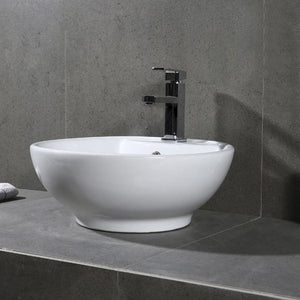 Kai 20-Inch Round White Bathroom Vessel Sink with Overflow Drain - Elegant Ceramic Design for Modern Vanities