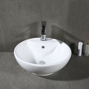 Kai 20-Inch Round White Bathroom Vessel Sink with Overflow Drain - Elegant Ceramic Design for Modern Vanities