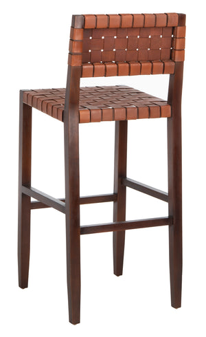 Paxton Woven Leather Barstool - Premium Mahogany Frame with Cognac Leather for Stylish Dining Spaces