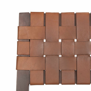 Paxton Woven Leather Barstool - Premium Mahogany Frame with Cognac Leather for Stylish Dining Spaces