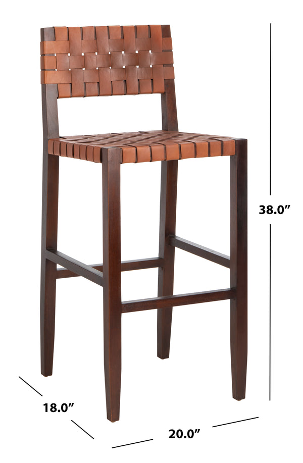 Paxton Woven Leather Barstool - Premium Mahogany Frame with Cognac Leather for Stylish Dining Spaces