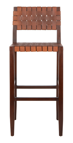 Paxton Woven Leather Barstool - Premium Mahogany Frame with Cognac Leather for Stylish Dining Spaces