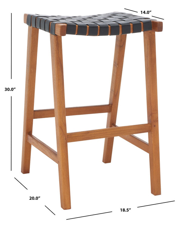 Safavieh Abreu Rectangle Barstool Black / Natural Wood BST1012E