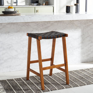 Safavieh Abreu Rectangle Barstool Black / Natural Wood BST1012E