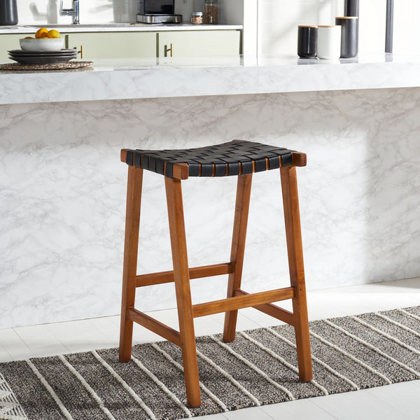 Safavieh Abreu Rectangle Barstool Black / Natural Wood BST1012E