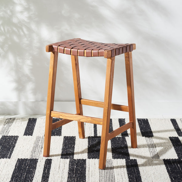 Safavieh Abreu Rectangle Barstool Cognac / Natural Wood BST1012F