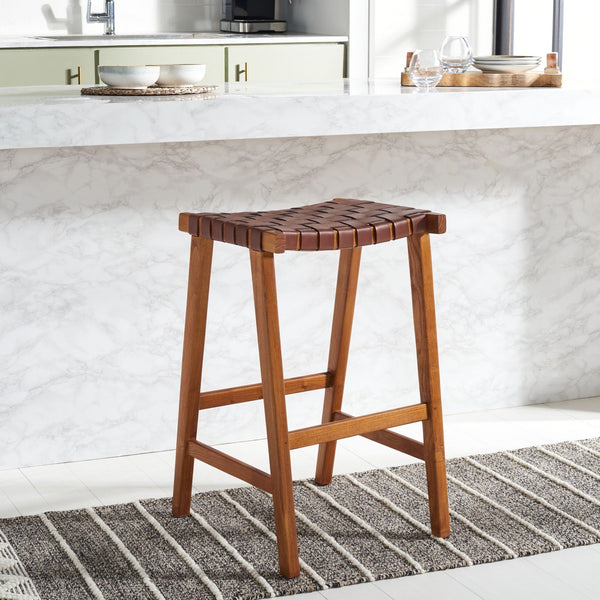 Safavieh Abreu Rectangle Barstool Cognac / Natural Wood BST1012F