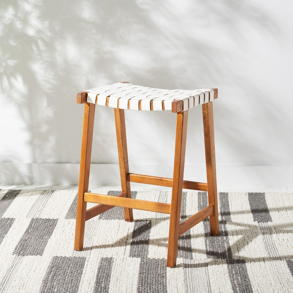 Safavieh Abreu Rectangle Counter Stool White / Natural Wood BST1013D