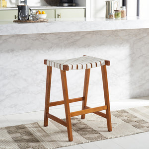 Safavieh Abreu Rectangle Counter Stool White / Natural Wood BST1013D