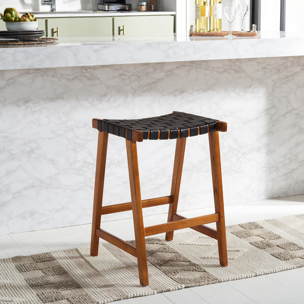 Safavieh Abreu Rectangle Counter Stool Black  / Natural Wood BST1013E