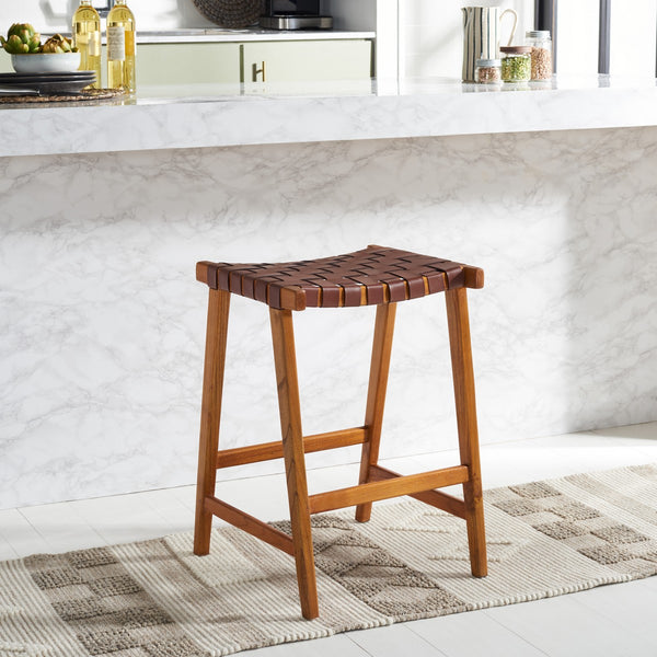 Safavieh Abreu Rectangle Counter Stool Cognac / Nautral  Wood BST1013F