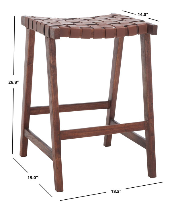 Safavieh Abreu Rectangle Counter Stool Cognac / Walnut Wood BST1013H