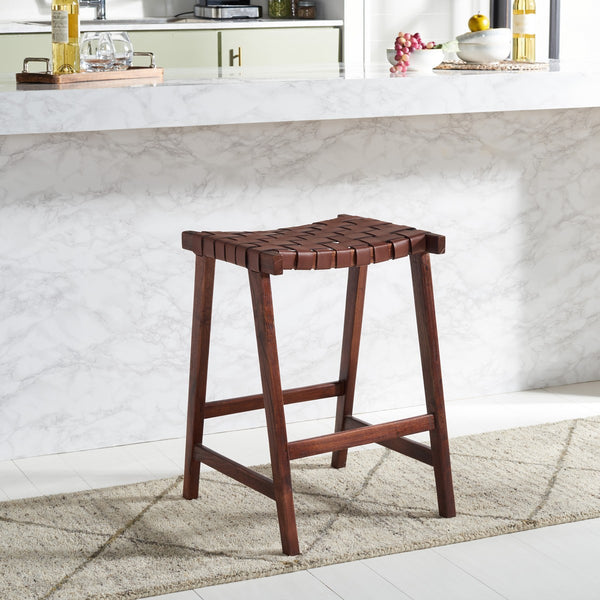 Safavieh Abreu Rectangle Counter Stool Cognac / Walnut Wood BST1013H