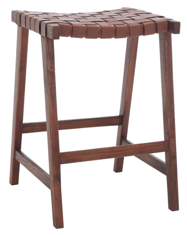 Safavieh Abreu Rectangle Counter Stool Cognac / Walnut Wood BST1013H