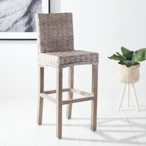 Tobie Rattan Bar Stool in White Washed / White Washed
