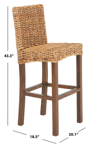 Tobie Rattan Bar Stool in Honey Brwn Wash