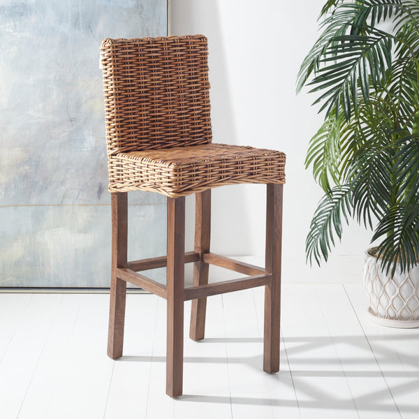 Tobie Rattan Bar Stool in Honey Brwn Wash