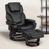 English Elm EE1406 Contemporary Recliner and Ottoman Set Black LeatherSoft EEV-11896