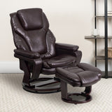 English Elm EE1406 Contemporary Recliner and Ottoman Set Brown LeatherSoft EEV-11897