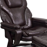 English Elm EE1406 Contemporary Recliner and Ottoman Set Brown LeatherSoft EEV-11897