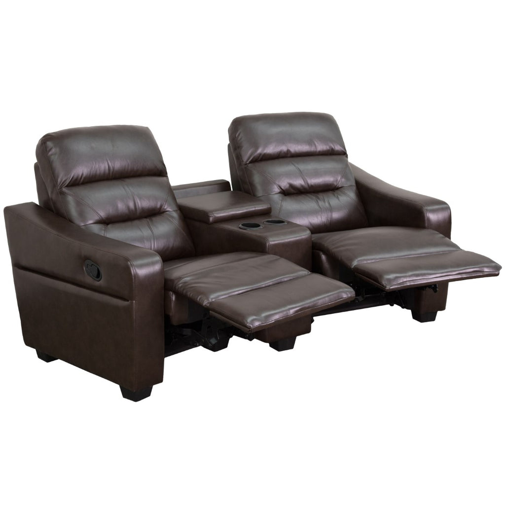 English Elm EE1416 Contemporary 2-Seater Theater Seating Brown EEV-11912